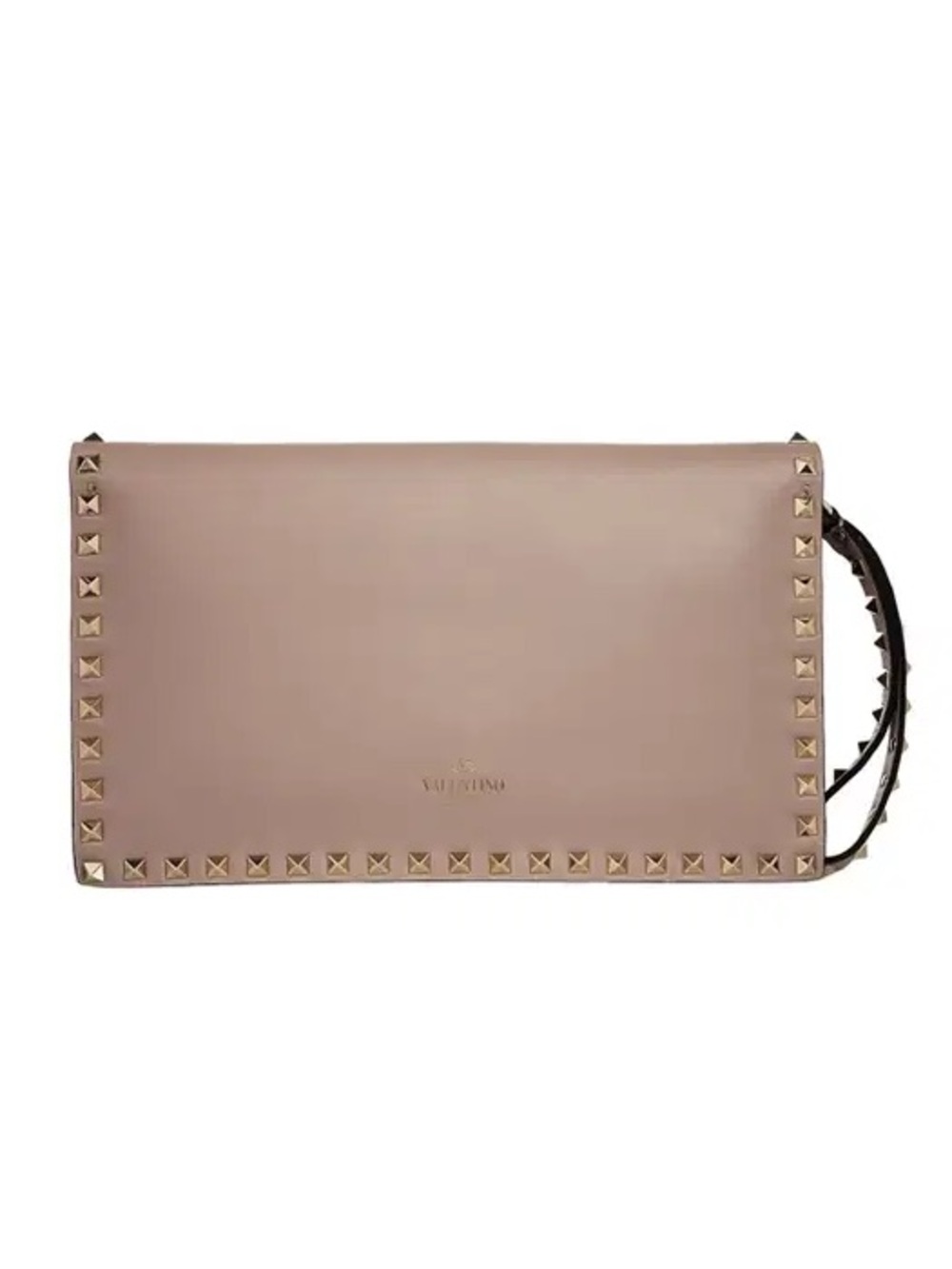 ‼️WOW‼️V-LOGO! GARAVANI Rockstud PU Leather Clutch in Nude and Gold hardware.